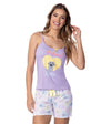 Pijama en short y blusa de tirantes lila frontal