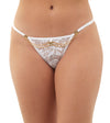 Tanga brasilera de encaje con detalle en cadenas blanca frontal