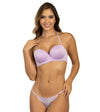 Conjunto brasier strapless y brasilera de encaje lila frontal