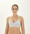 Top sin copa con escote triangular gris frontal