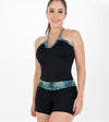 Vestido de baño enterizo en short talla grande negro frontal