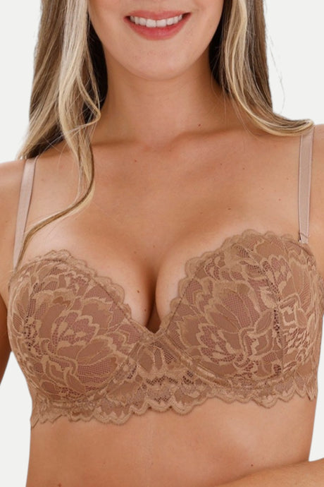 Brasier strapless de encaje con realce Feria del Brasier