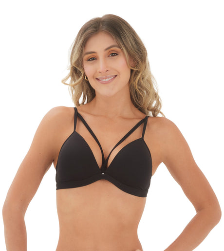 Brasier triangular con tiras en escote Cher France negro frontal Feria del Brasier