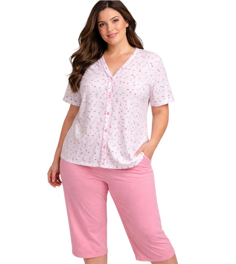 Pijama de camisa con botones y pantalón capri plus Feria del Brasier