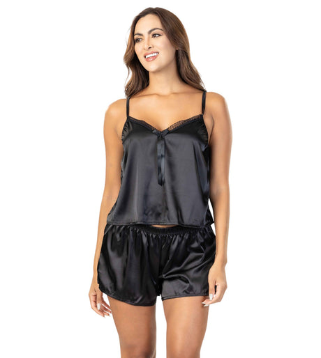 Pijama efecto satín con detalle de encaje en short Feria del Brasier