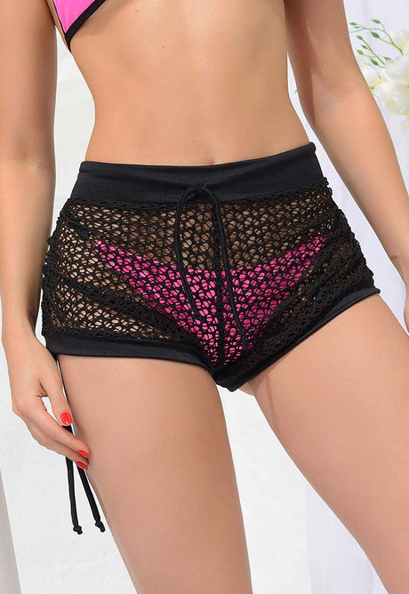 Salida de baño tipo short en malla ajustable a los lados negro