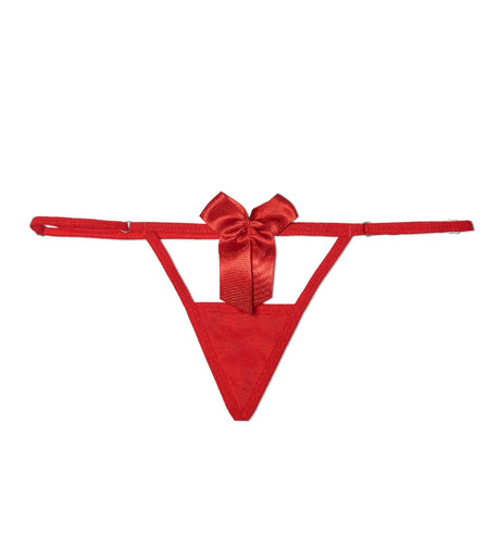 Tanga sensual con moño decorativo frontal rojo frontal