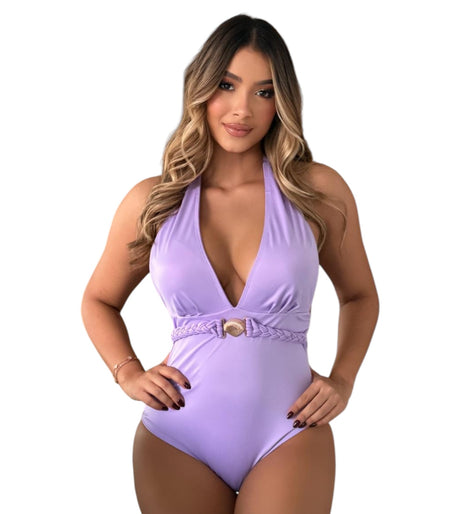 Vestido de baño entero de escote profundo con trenza Feria del Brasier
