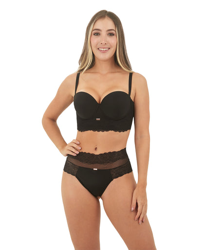 Conjunto de brasier strapless espalda ancha y panty cachetero frontal
