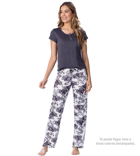 Conjunto pijama pantalón largo estampado frontal