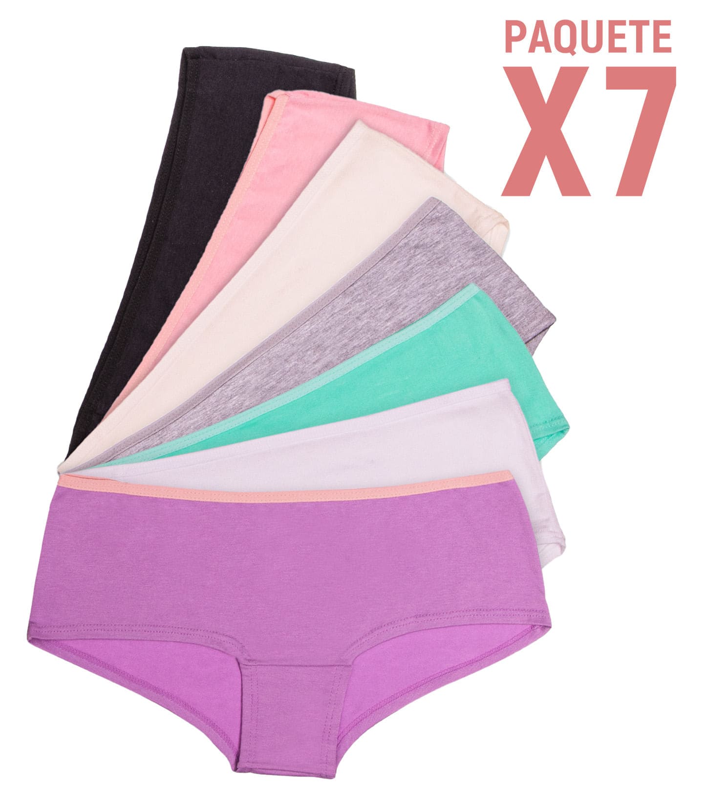 Paquete x7 panty en algodon y colores surtidos Feria del Brasier