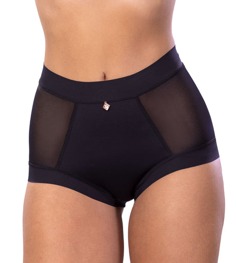 Panty cachetero tiro alto negro frontal