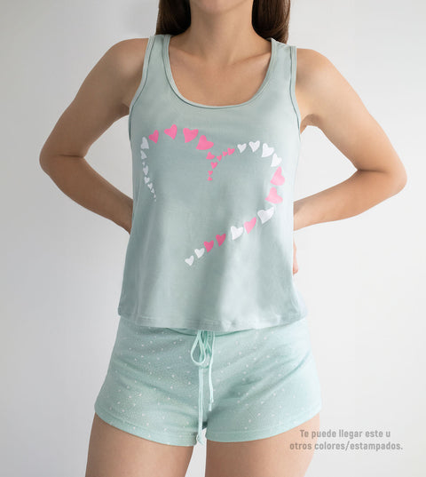Pijama camisa manga sisa y short corto ajustable en cintura Feria del Brasier