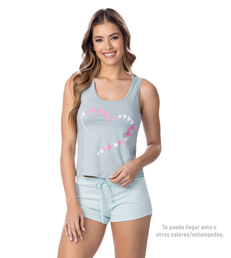 Pijama con short y blusa manga sisa frontal