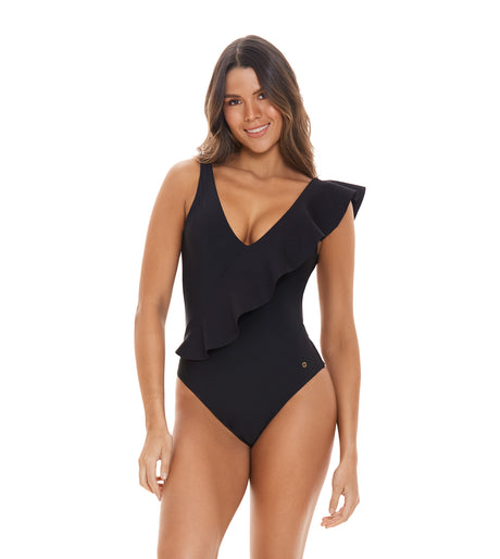 Vestido entero con control de abdomen Chamela negro frontal